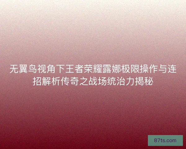 无翼鸟视角下王者荣耀露娜极限操作与连招解析传奇之战场统治力揭秘